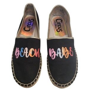 Sam Edelman Circus Beach Babe Slip On Flats Black Canvas Size 7.5 M